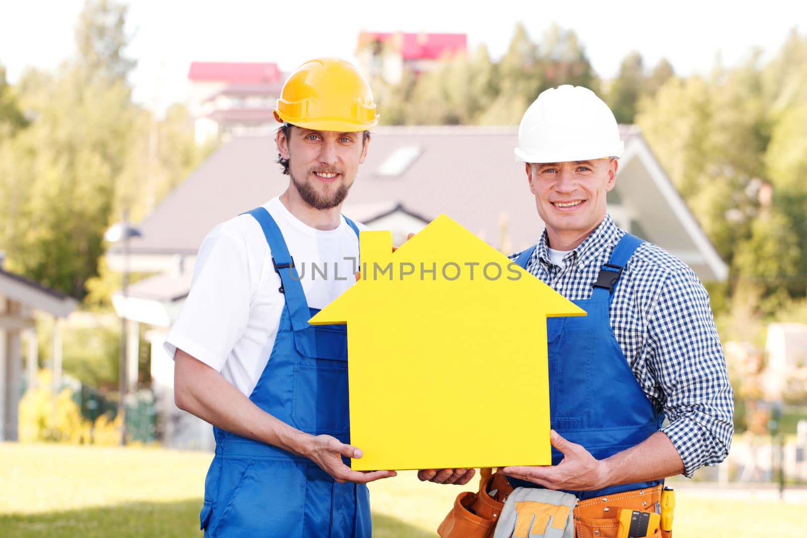 two workmen and house symbol by ALotOfPeople