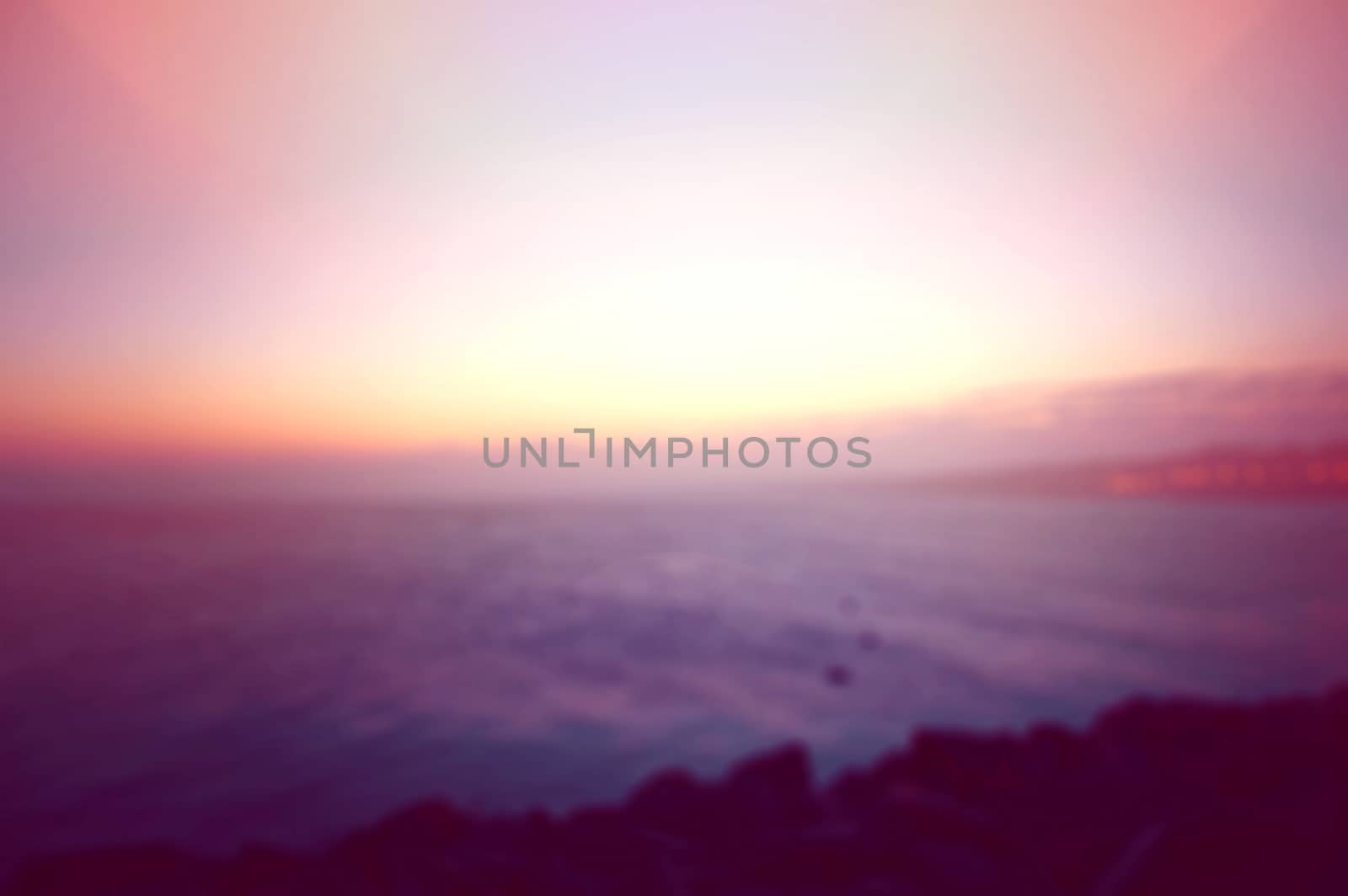 Early morning over sea. Blurred bokeh. Instagram vintage picture.