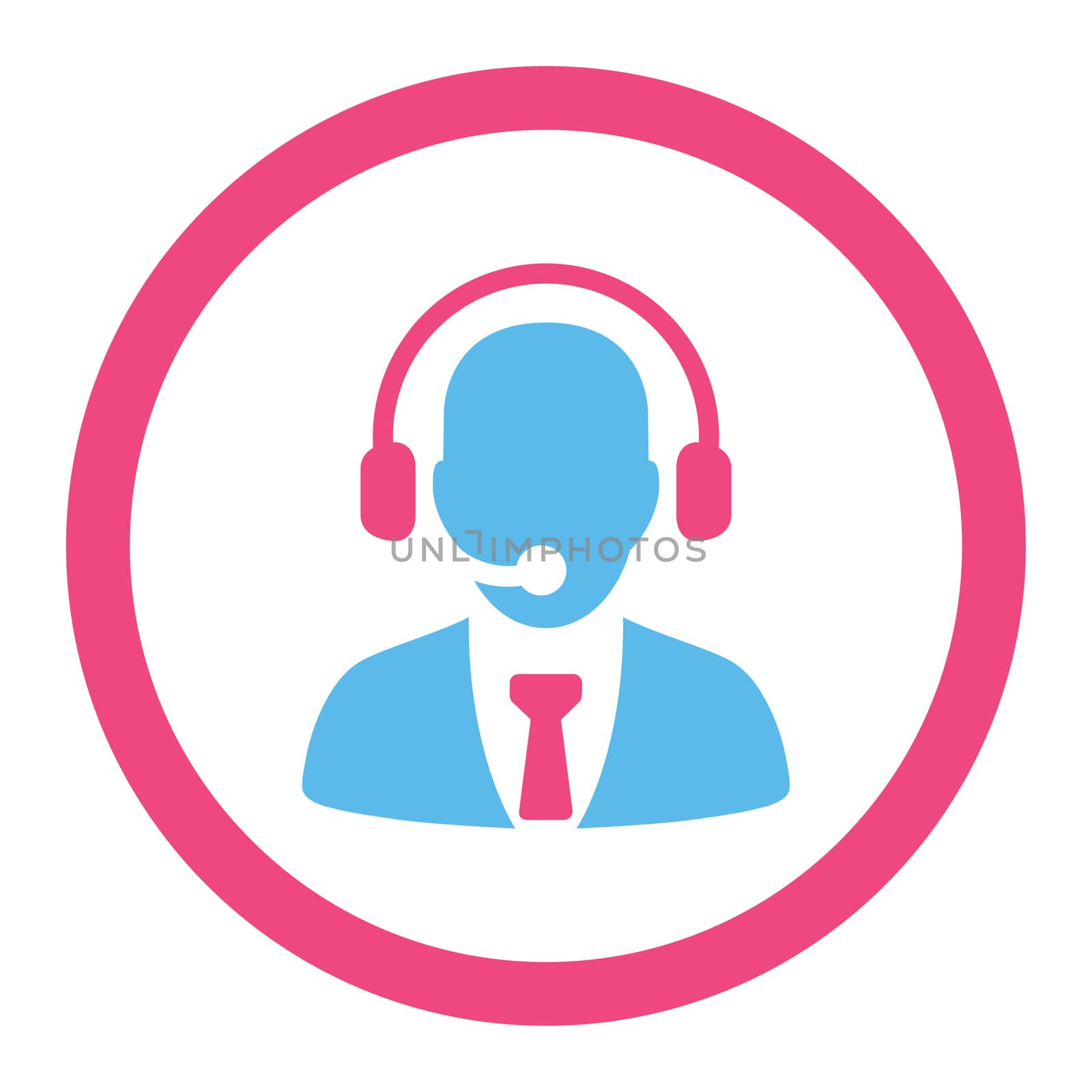 Call center glyph icon. This rounded flat symbol is drawn with pink and blue colors on a white background.