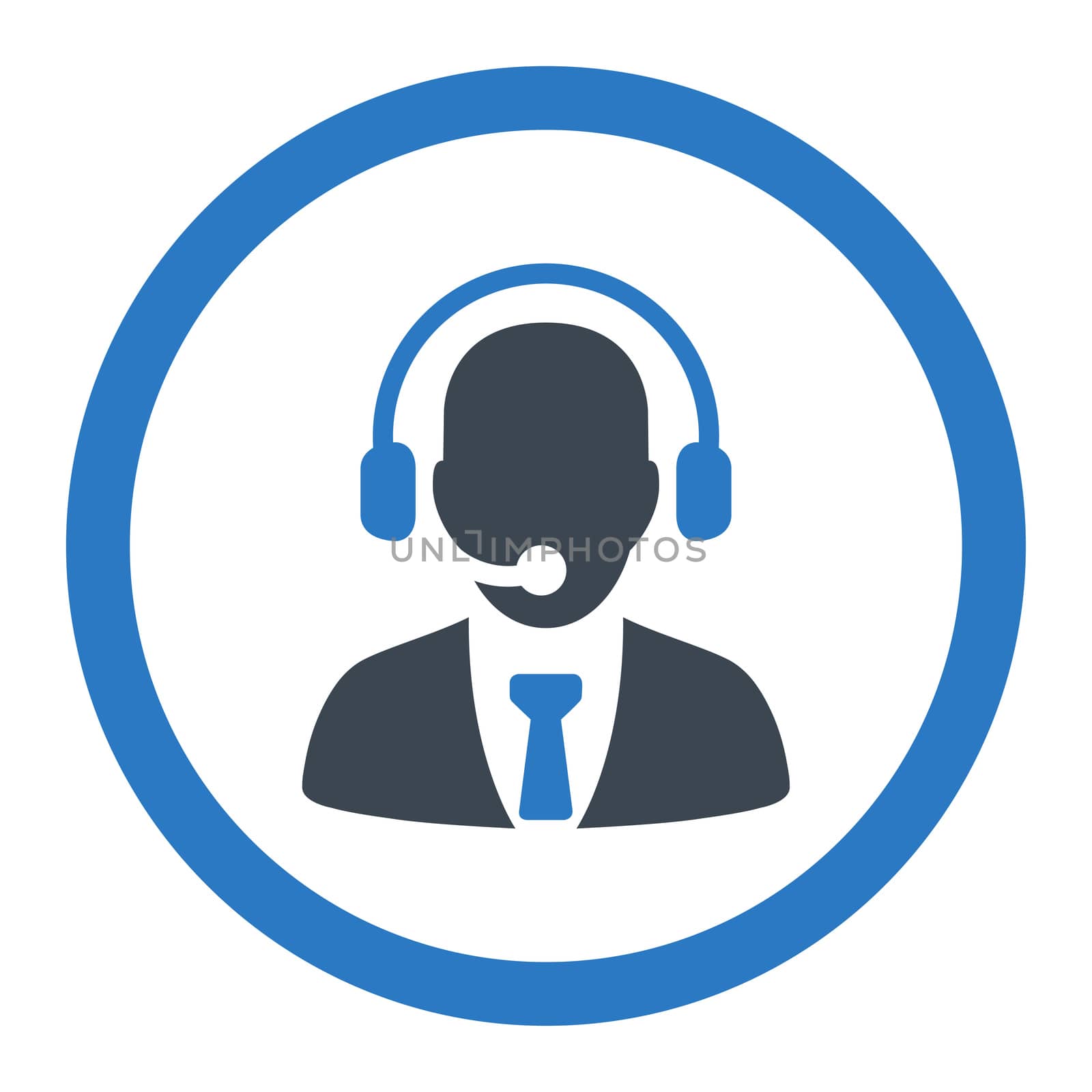 Call center glyph icon. This rounded flat symbol is drawn with smooth blue colors on a white background.