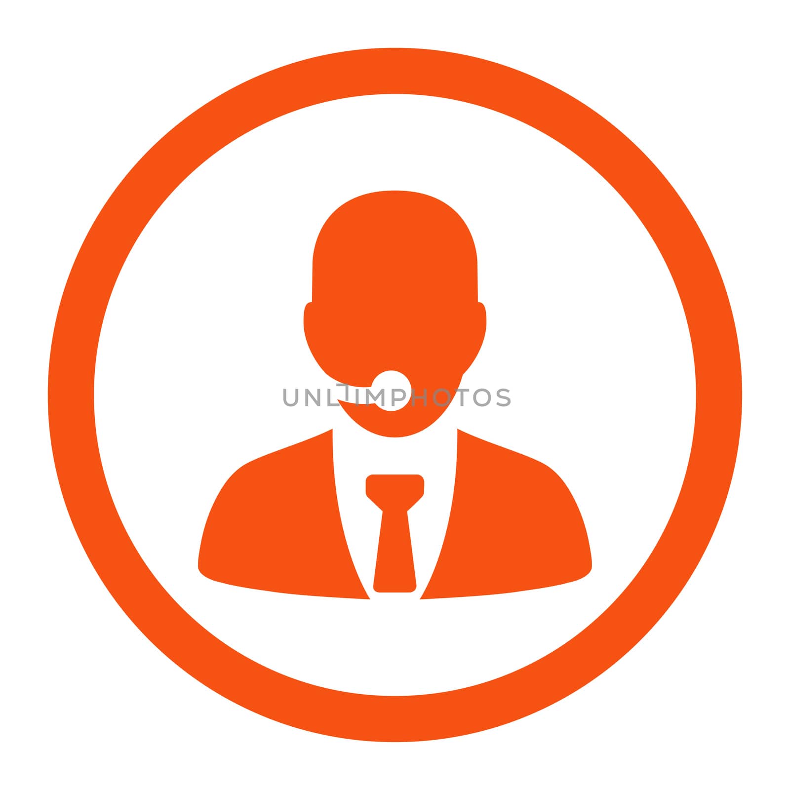 Call center operator glyph icon. This rounded flat symbol is drawn with orange color on a white background.