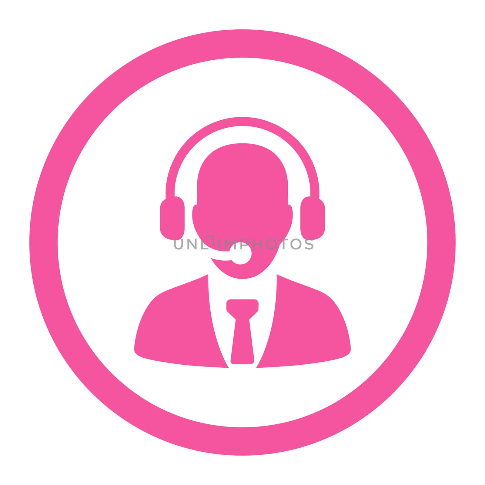 Call center glyph icon. This rounded flat symbol is drawn with pink color on a white background.