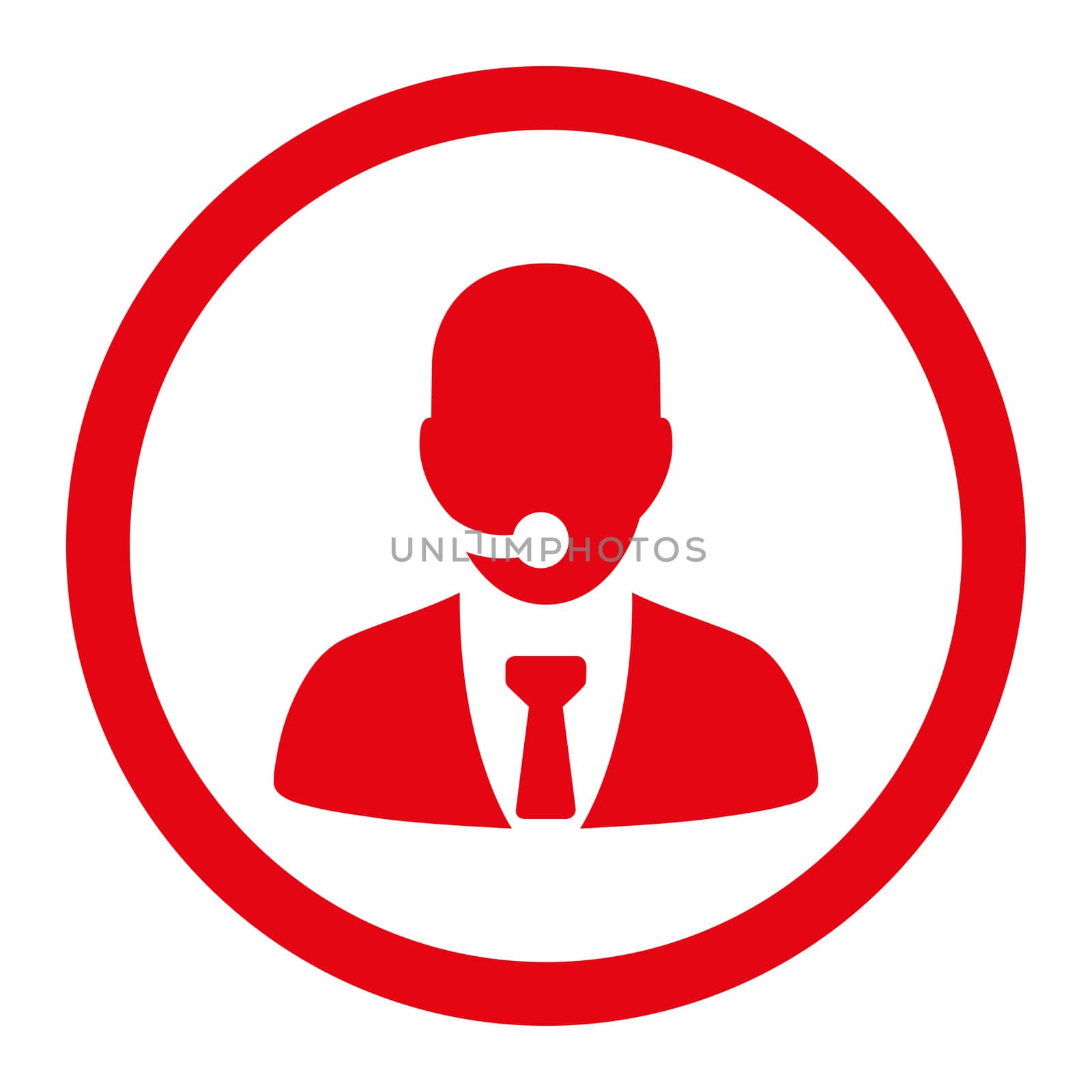 Call center operator glyph icon. This rounded flat symbol is drawn with red color on a white background.