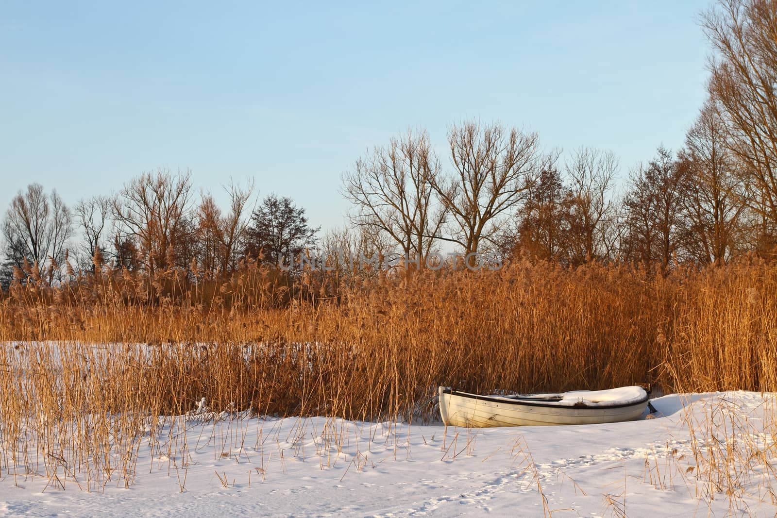 Boats at the lake in winter in Denmark