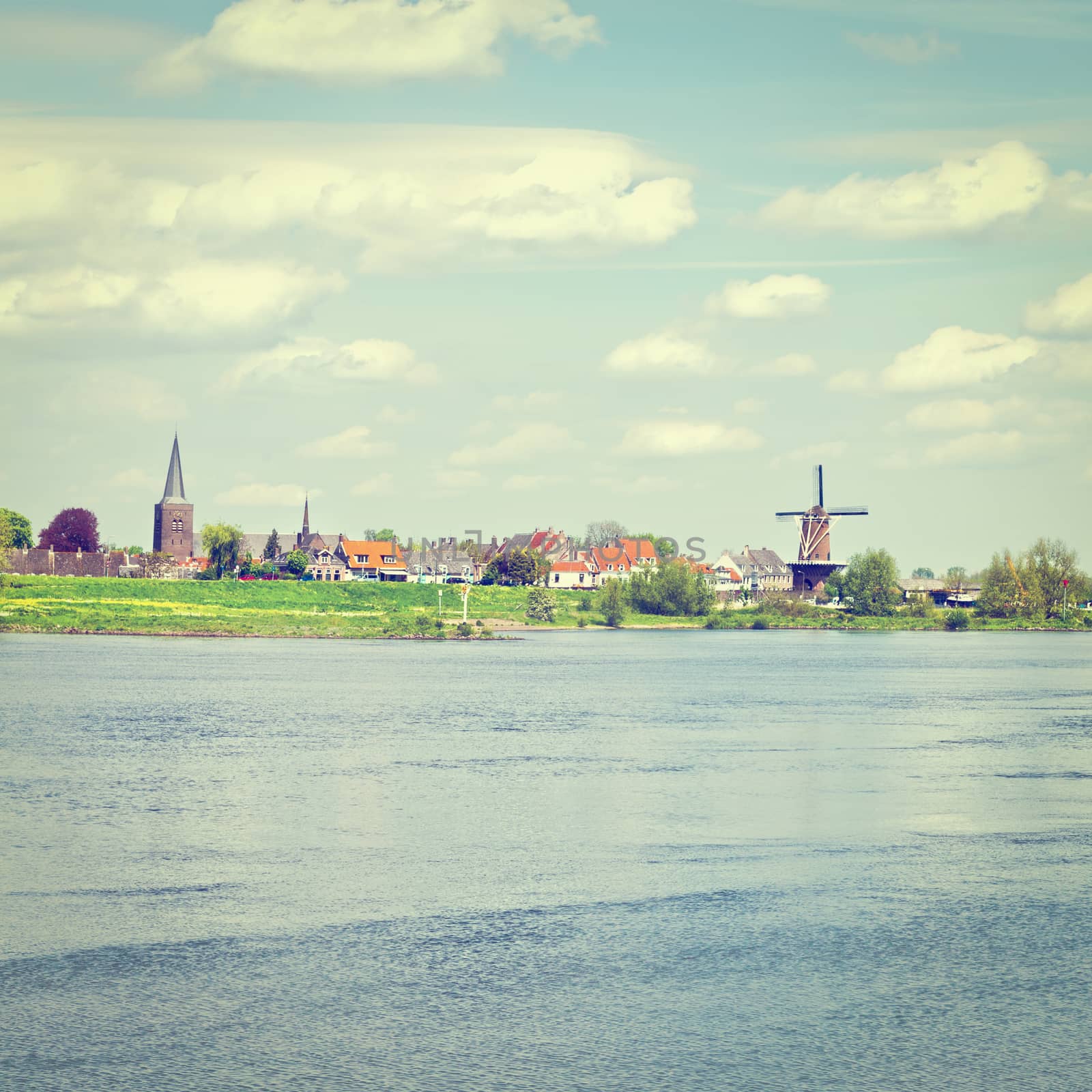 Embankment in the Medieval  Dutch City of Zutphen, Instagram Effect