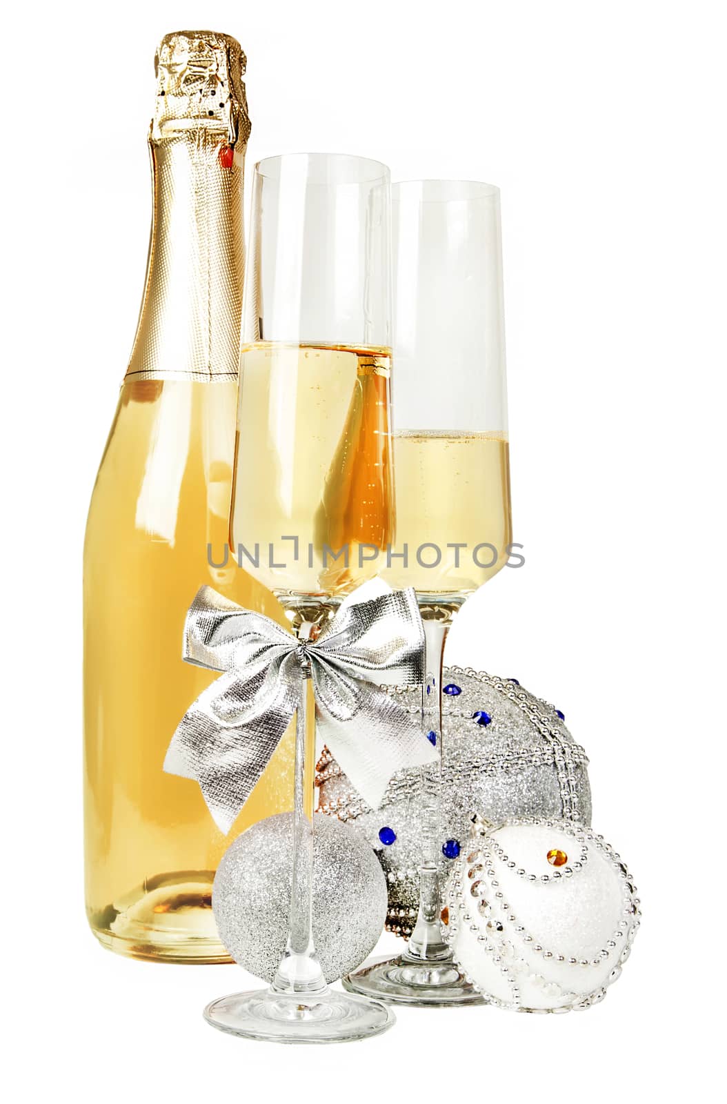 Champagne sparkling wine and new year silver composition by RawGroup