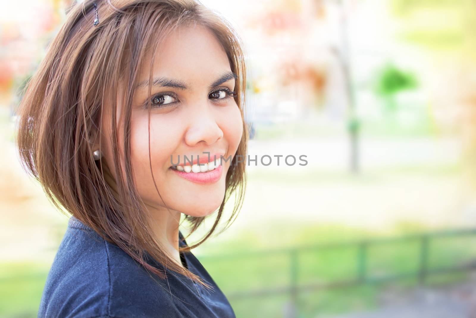 Happy lady with blur background