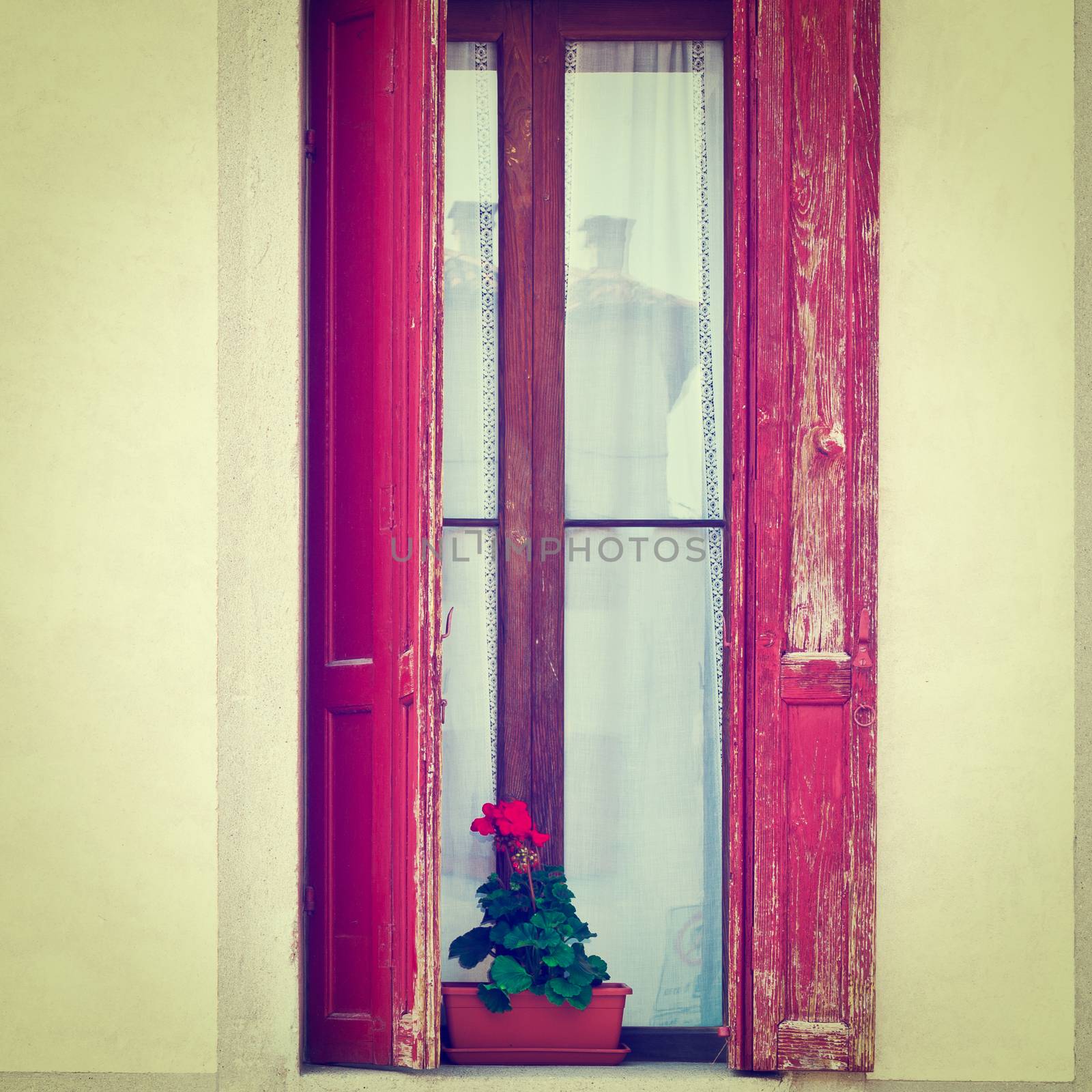 Window on the Facade of the Restored Italian Home, Instagram Effect