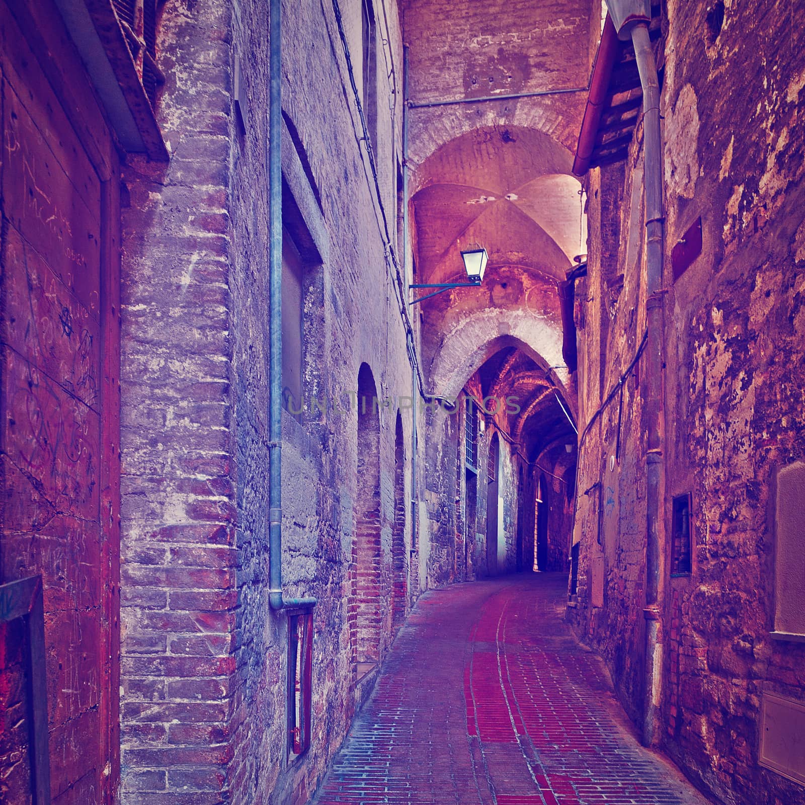 Old Street in the Historic Center of the City of Perugia in Italy, Instagram Effect