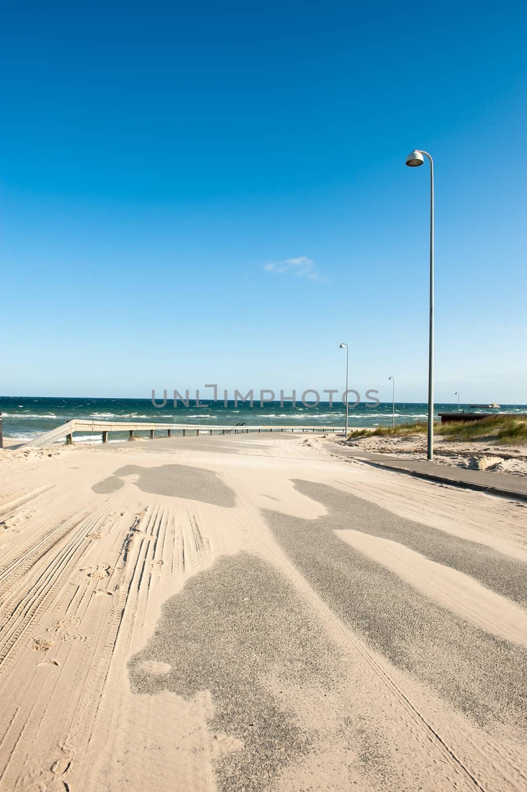 A road covered with sand in Hirtshals, Denmark