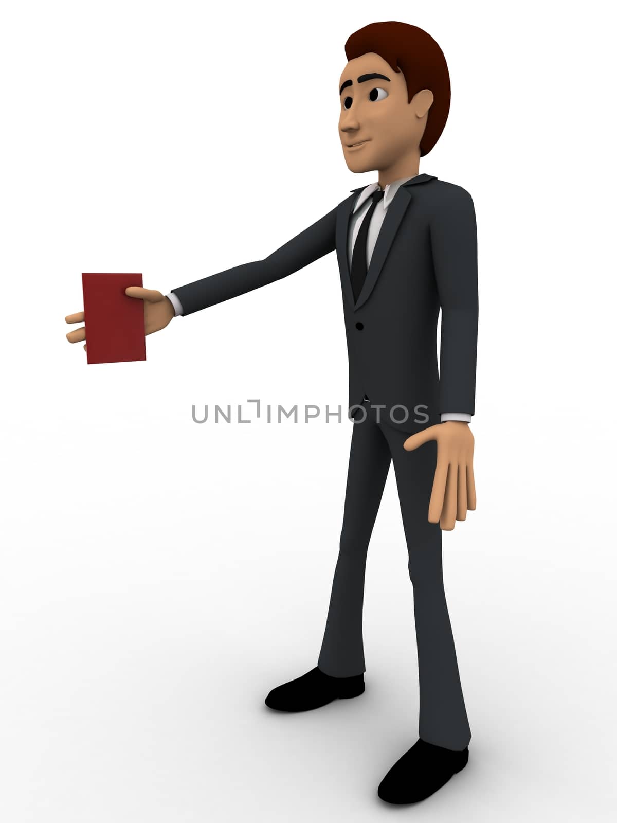 3d man showing red card concept on white background, right side angle view