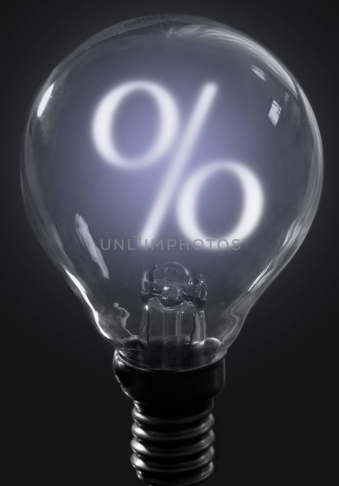 Percentage symbol inside a light bulb 