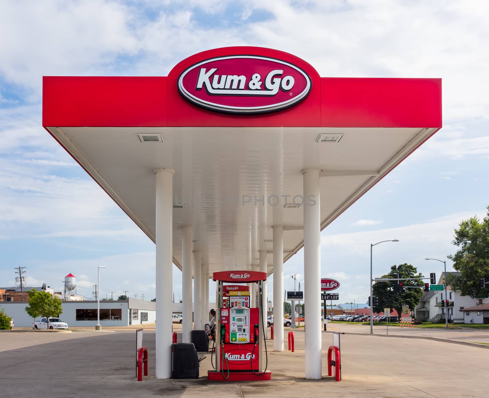 GRINNELL, IA/USA - AUGUST 8, 2015: Kum & Go store exterior and sign. Kum & Go, Inc., is a chain of convenience stores in the United States.