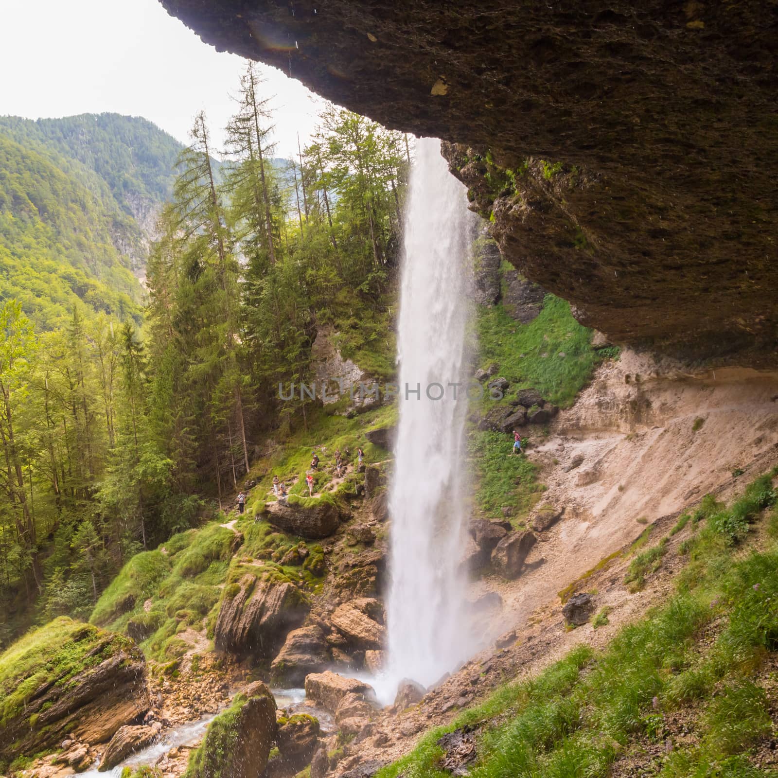 Beautiful natural landscape under Pericnik waterfall in Vrata Valley in Triglav National Park in Julian Alps, Slovenia.