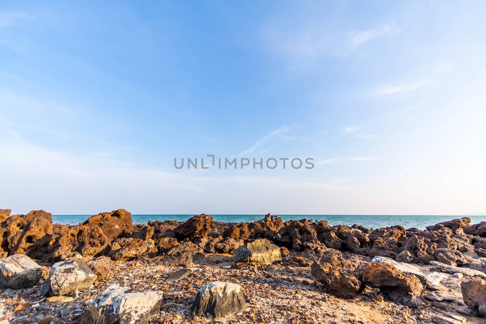 Rocks , sea and blue sky texture background by kritsada1992