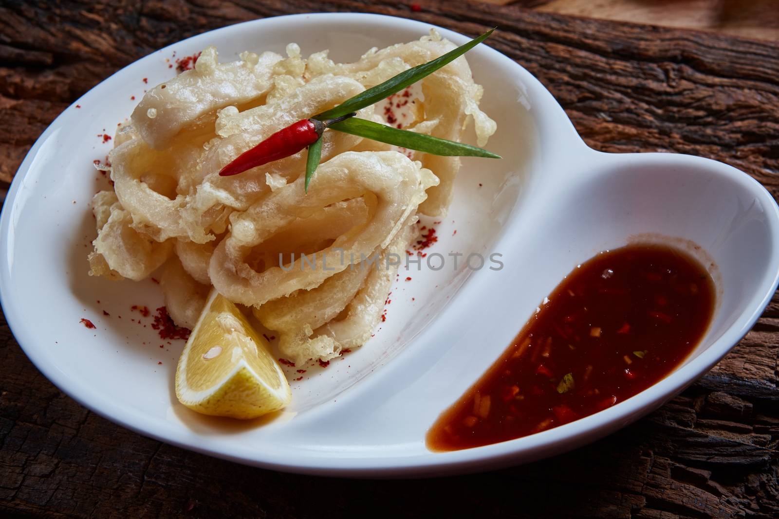 Deep Fried Calamari Rings with copy space