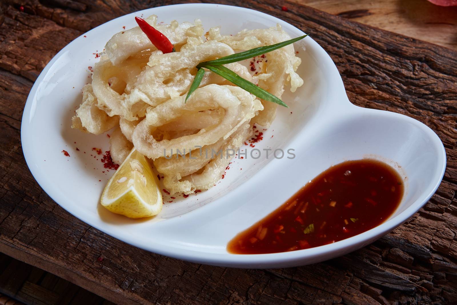 Deep Fried Calamari Rings with copy space