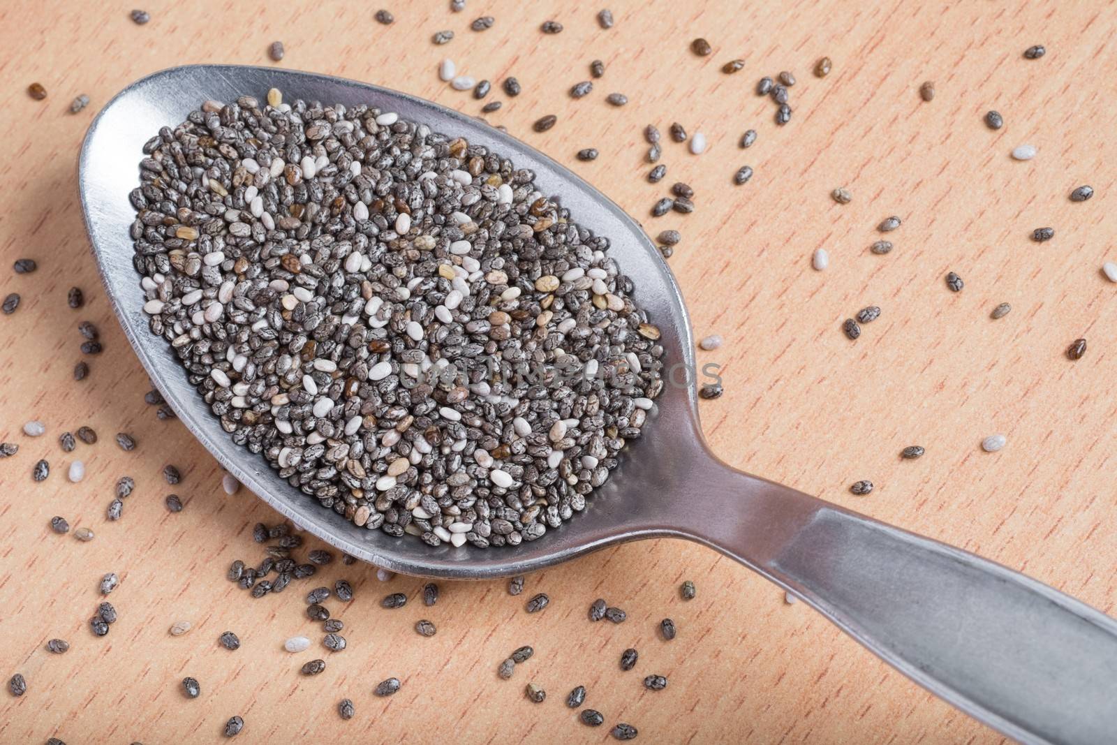 Chia seeds in stainless steel spoon by zneb076