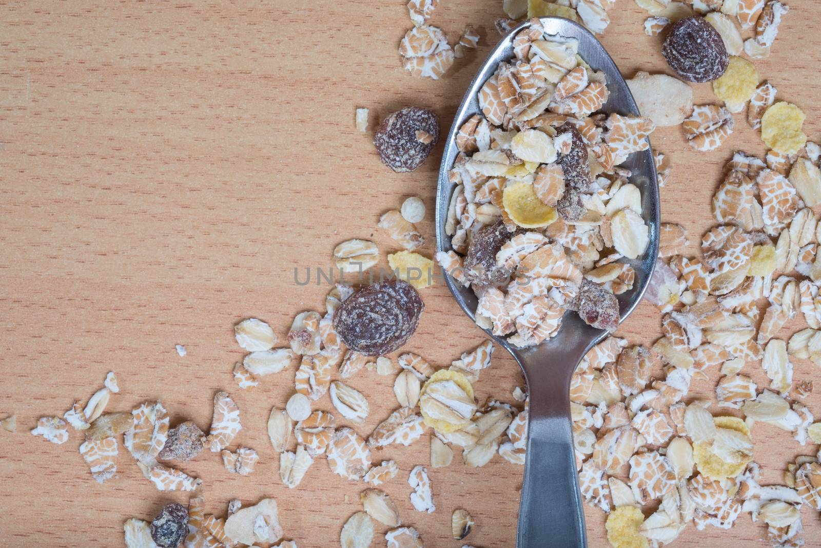 Muesli in stainless steel spoon by zneb076
