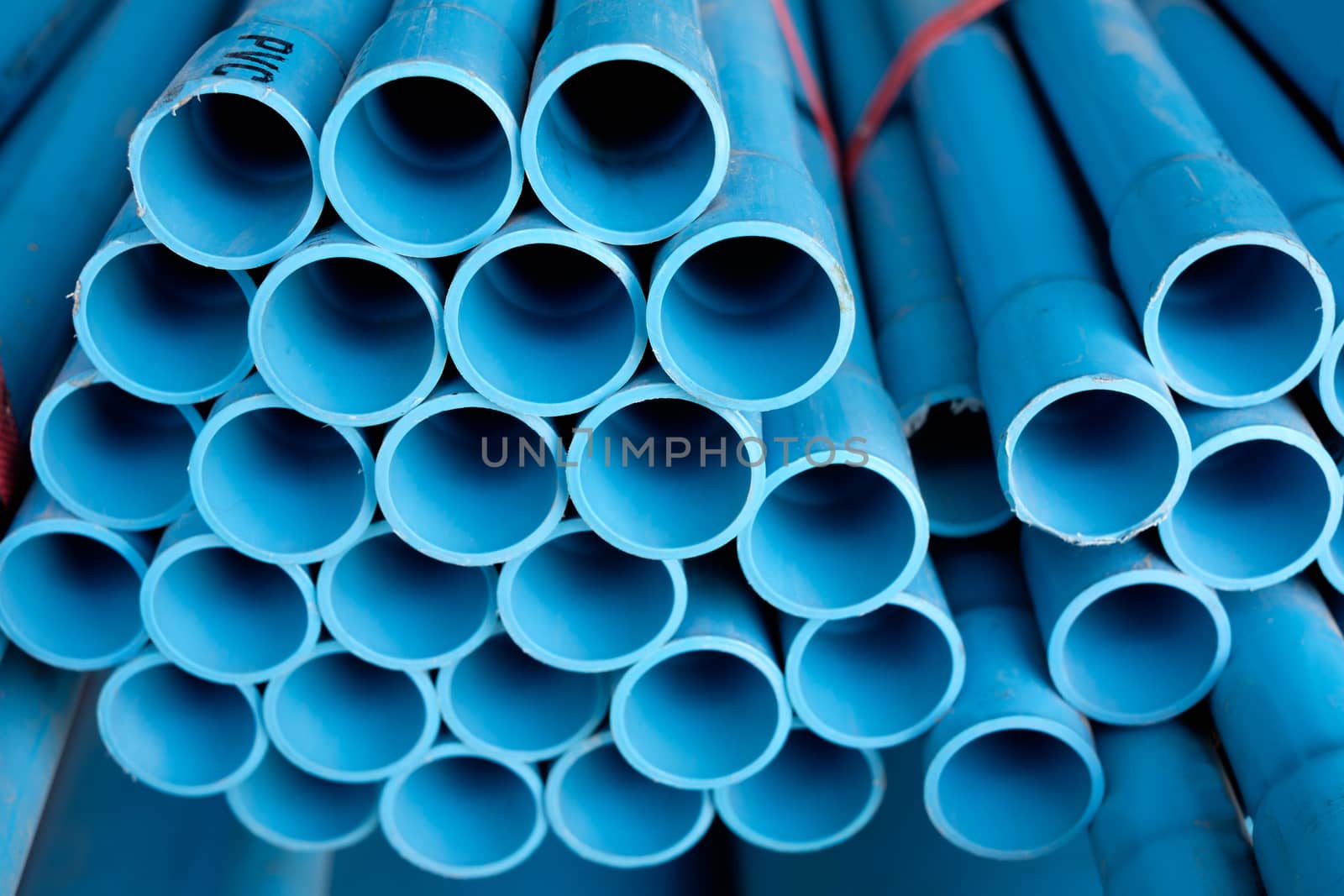 Arrange of blue pipe pvc in stock