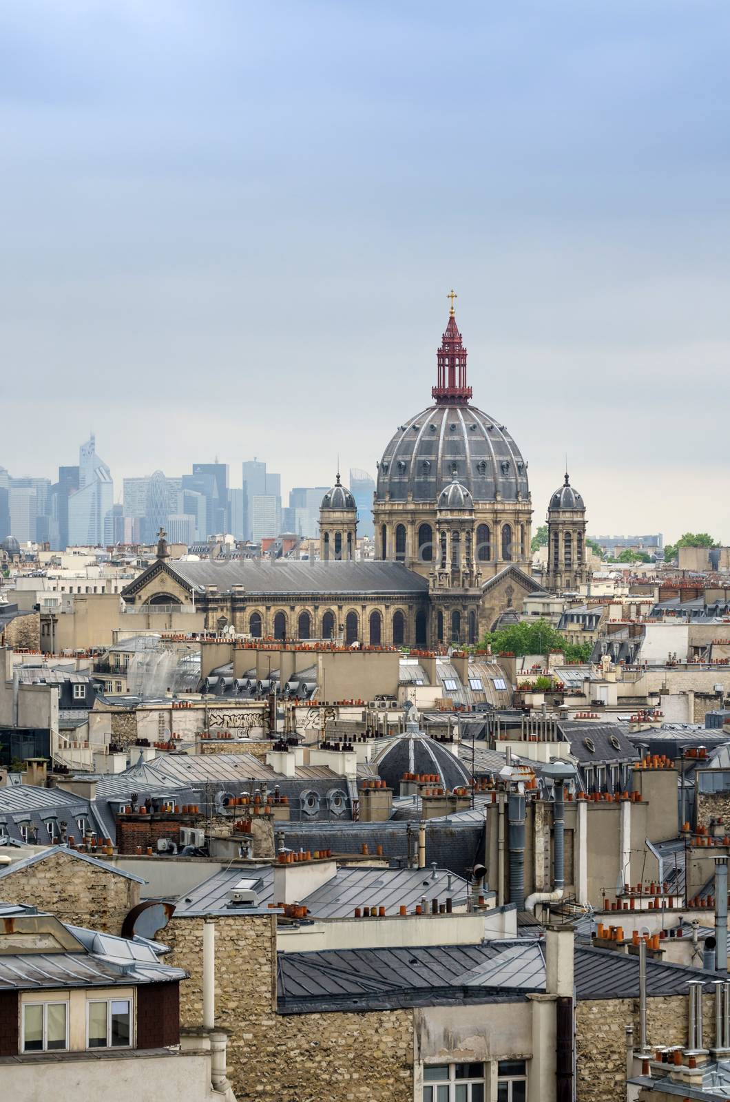 Saint-Augustin Church with La Defense in The Background, Paris by siraanamwong
