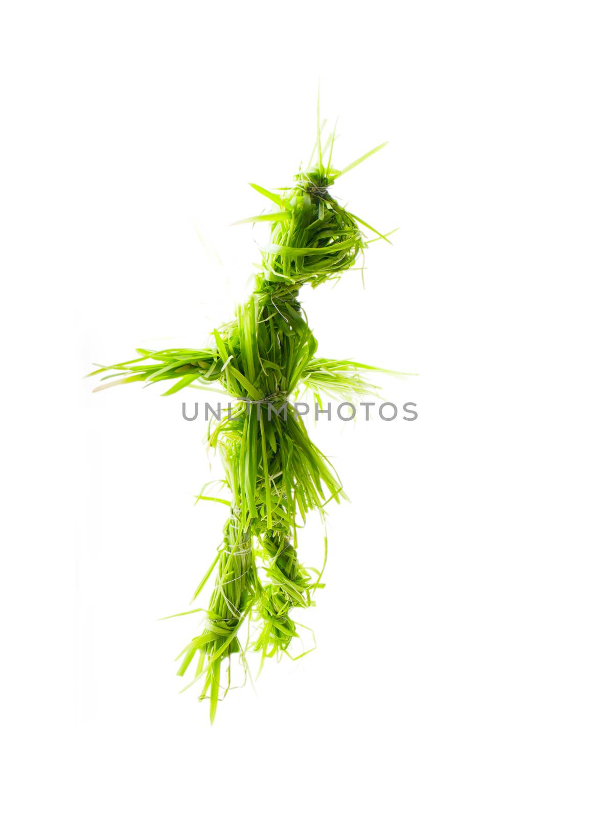 Hanging doll of green grass rotates on its axis. A genus of African divination.