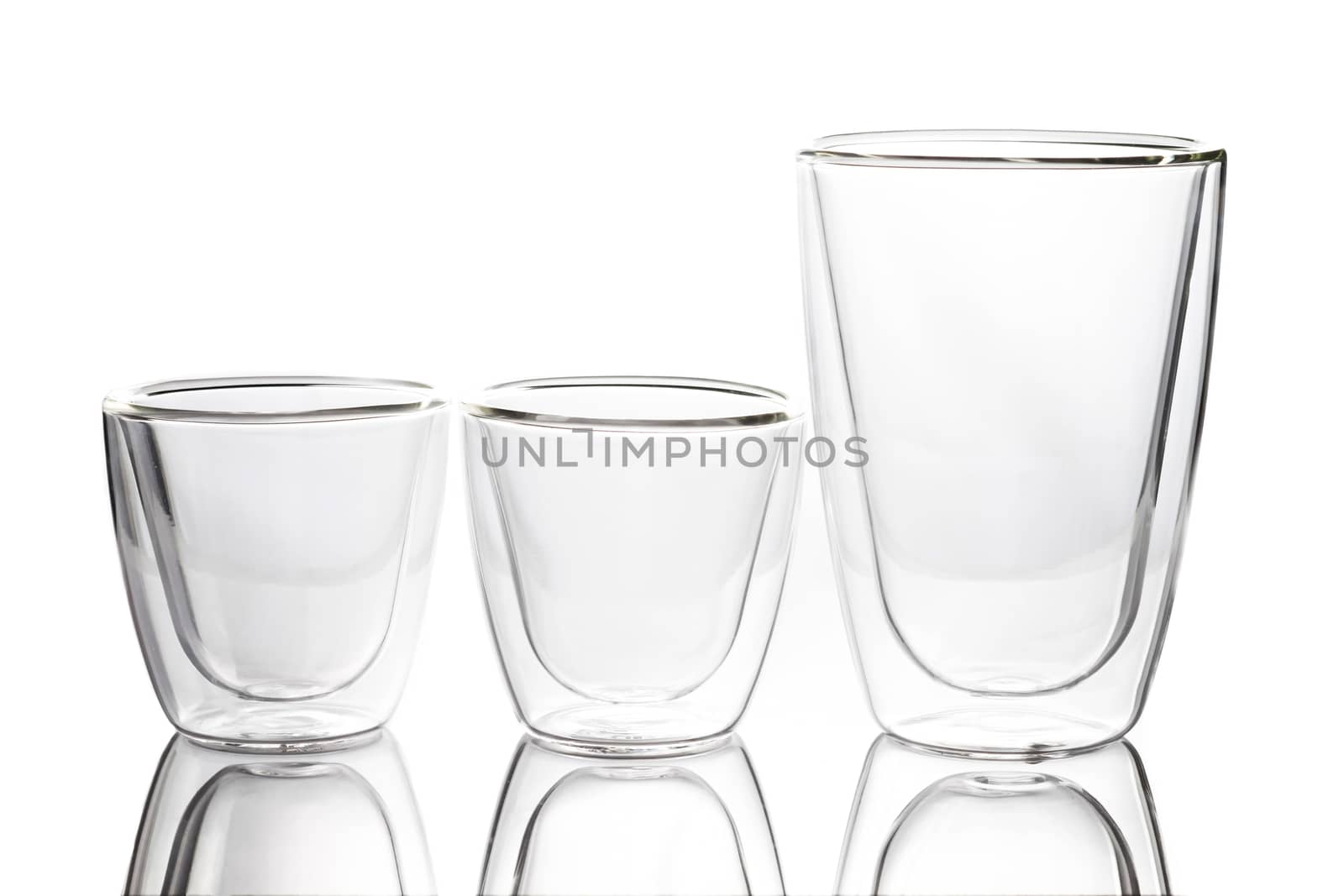 empty clear glass on white background, two layer glass.
