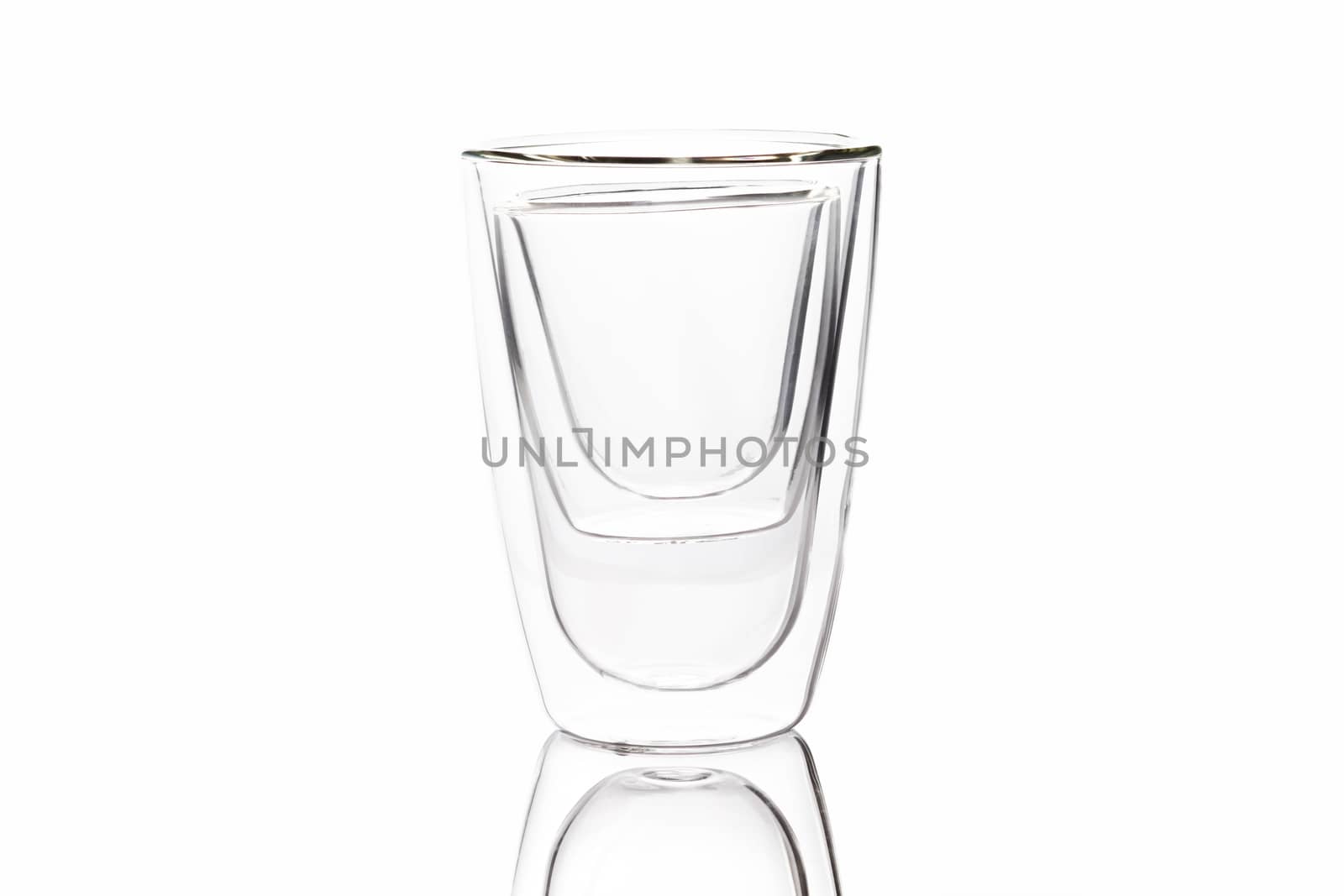 empty clear glass on white background, two layer glass.