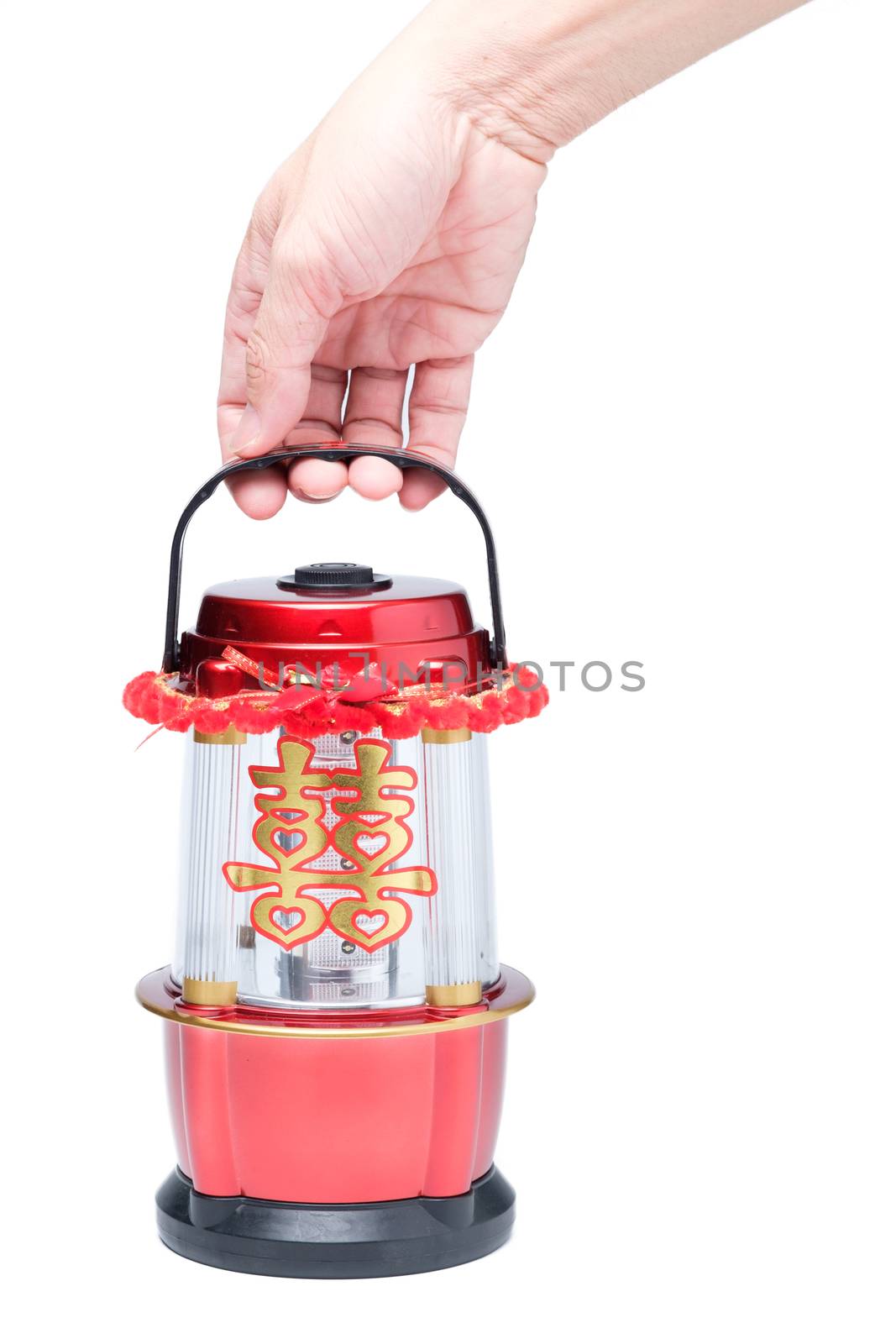 Hand holding Chinese LED lantern lamp with Chinese double happin by zneb076