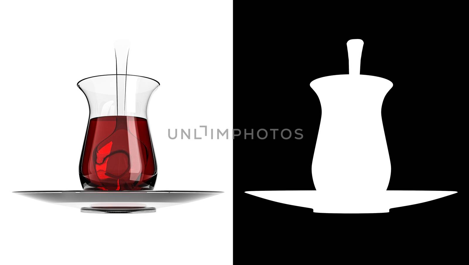 Glass of Turkish tea on white background with alpha mask