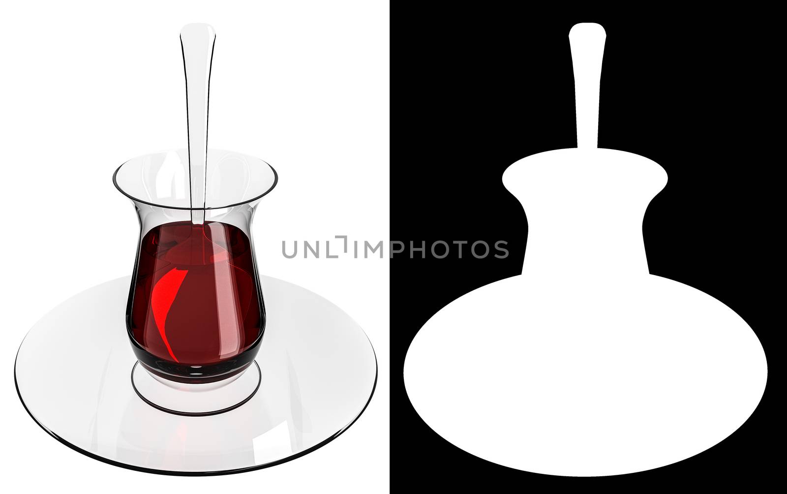 Glass of Turkish tea on white background with alpha mask