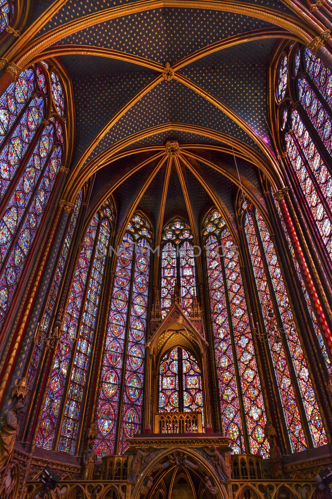 Stained Glass Cathedral Ceiling Sainte Chapelle Paris France by bill_perry