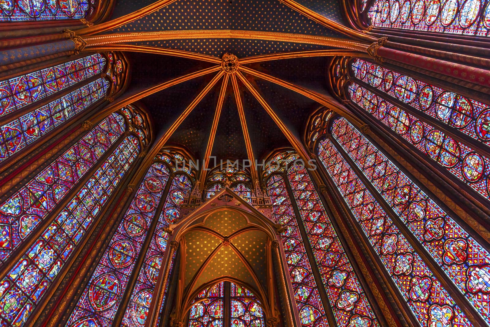 Stained Glass Cathedral Ceiling Sainte Chapelle Paris France by bill_perry