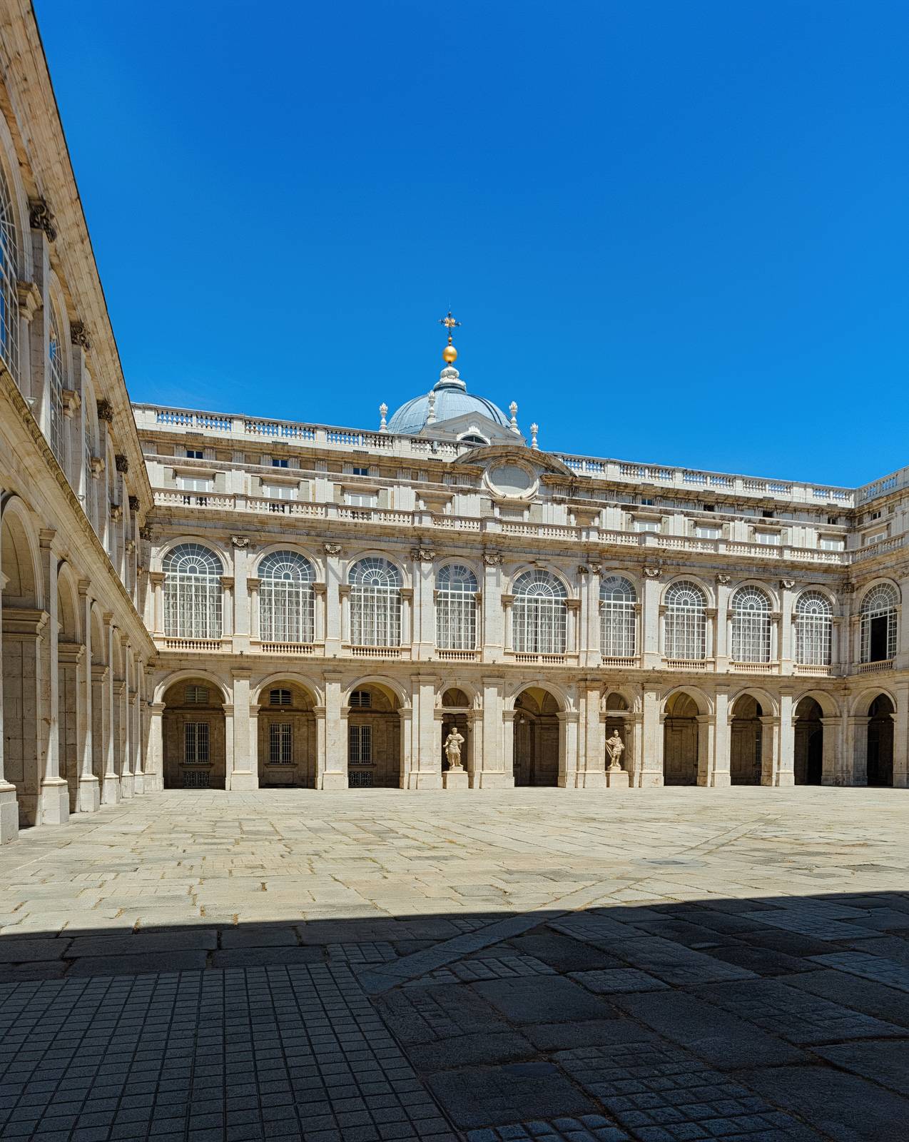 View of the facade of the Royal Palace of Madrid from the courtyard