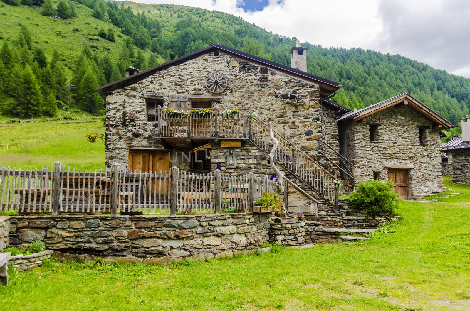 Stone houses. Traditional alpine village in the mountains
