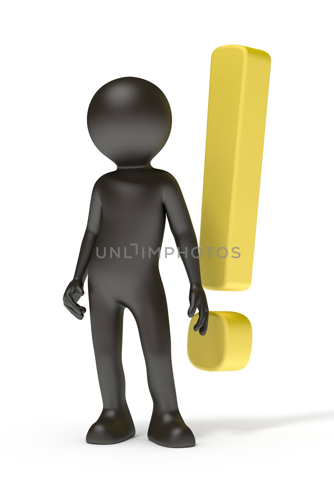 An image of a black man and a yellow exclamation mark
