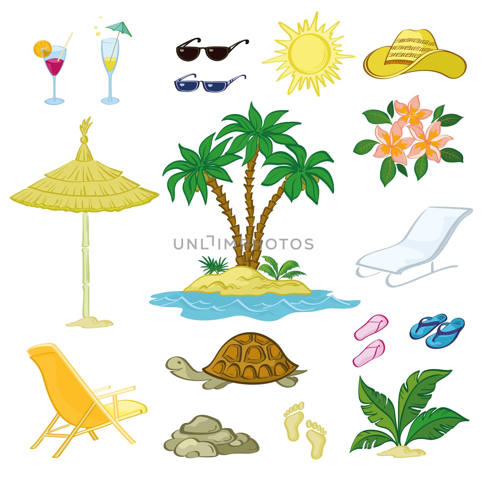 Exotic Set, Palm, Flowers and Beach Objects by alexcoolok
