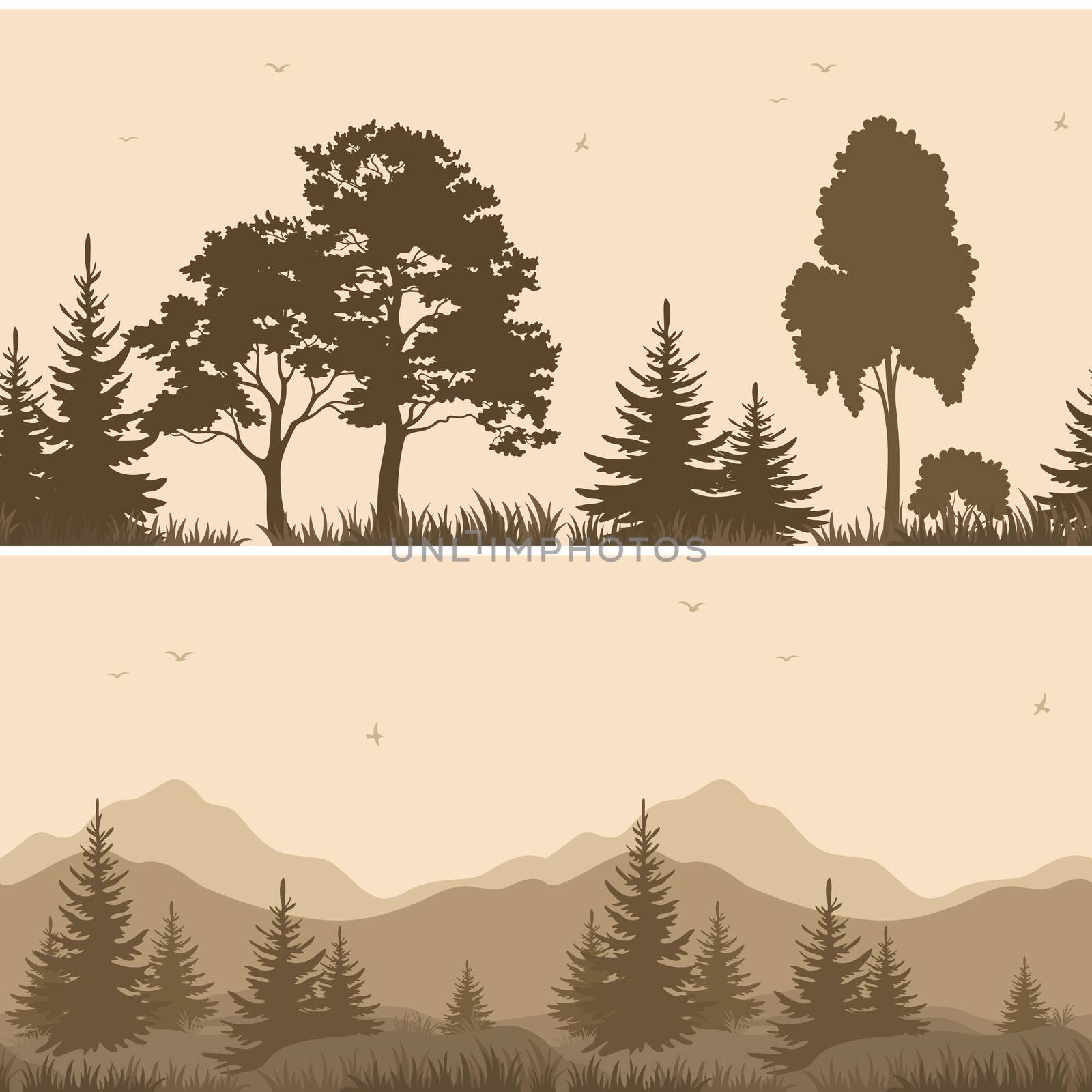Seamless Mountain Landscape with Trees Silhouettes by alexcoolok