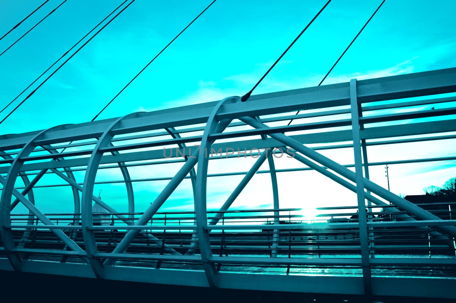 Architecture. Bridge construction in blue colors.