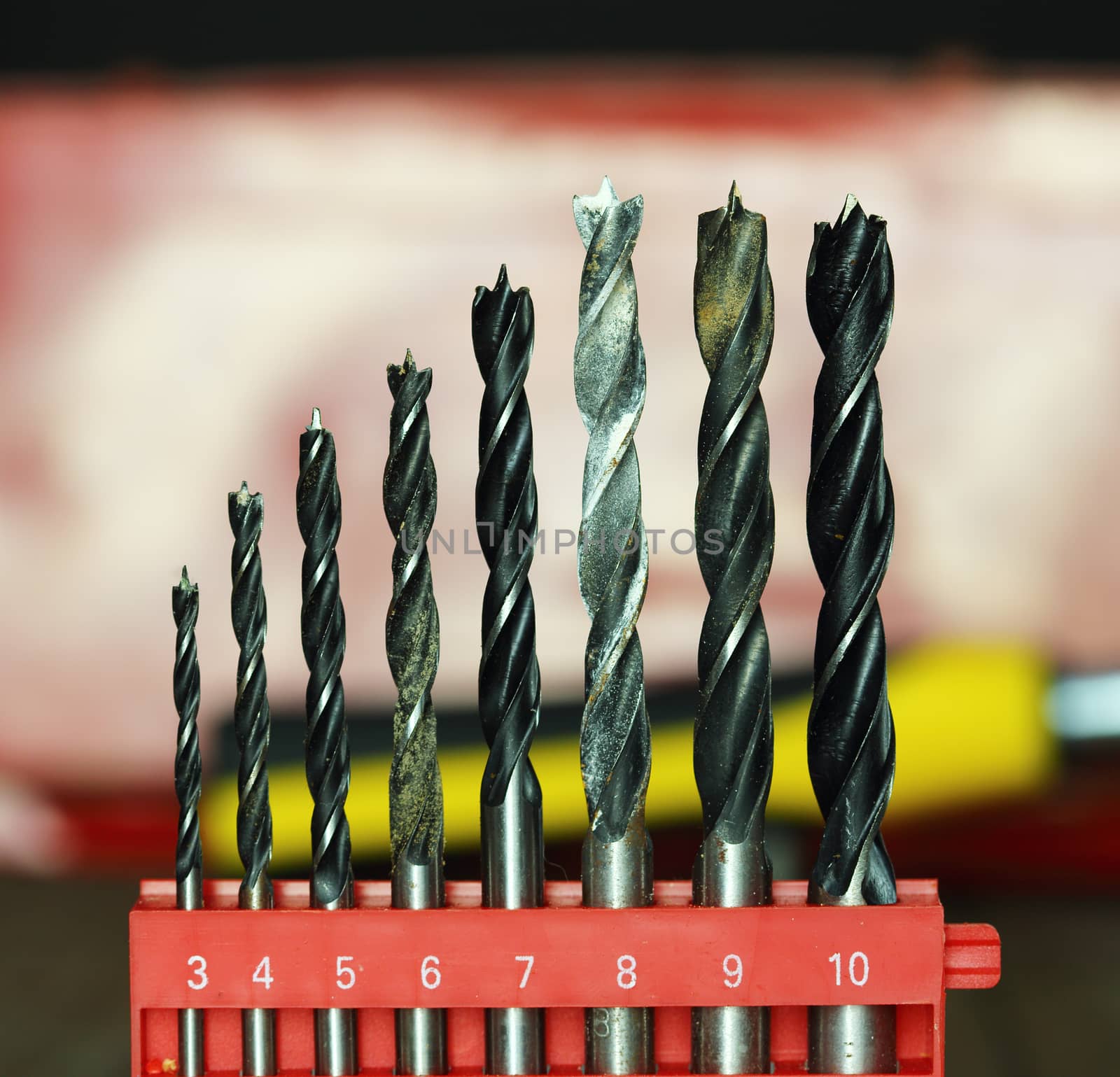 set of drills, close up, shallow dof