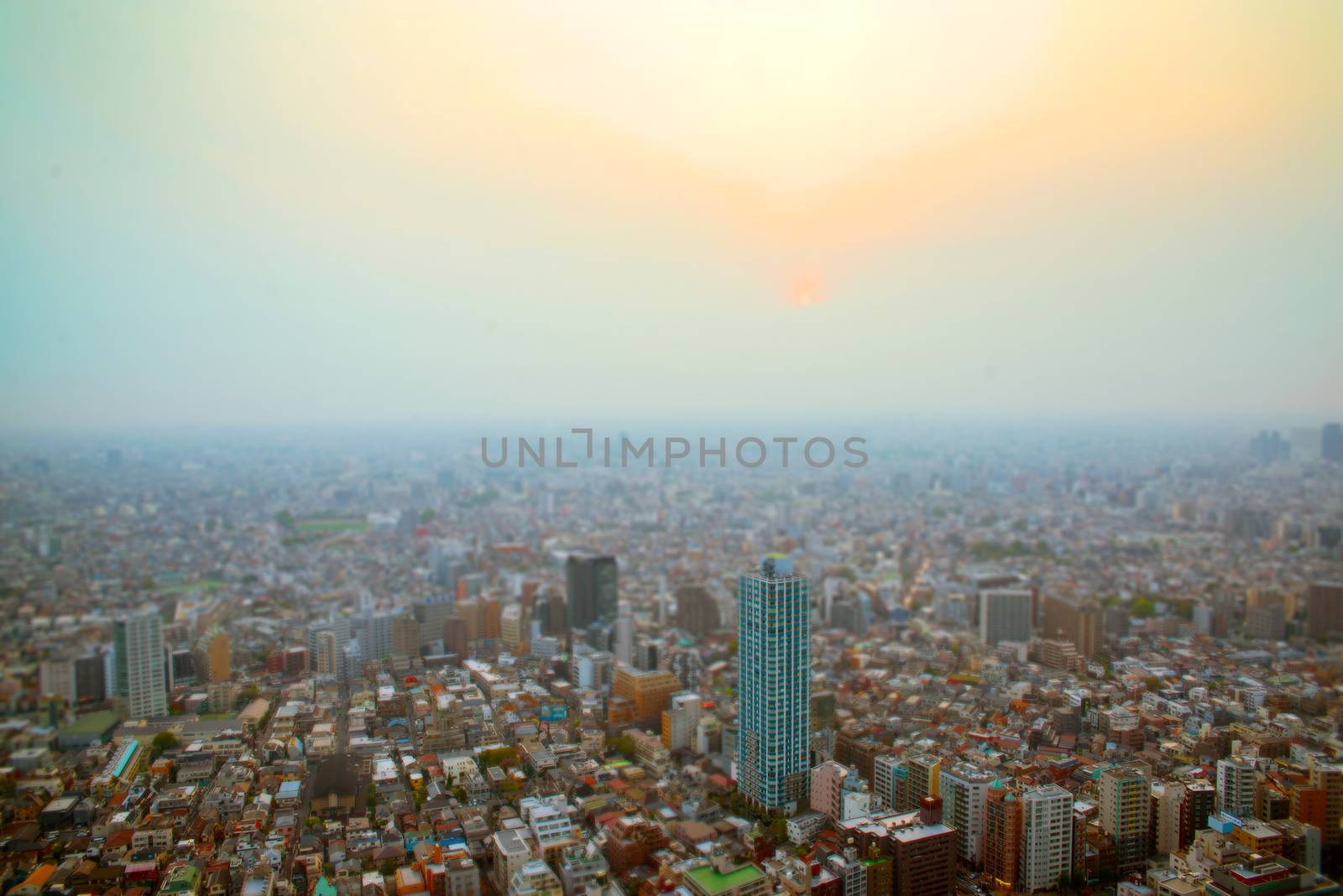 Cityscape of Tokyo, the view from free observator of Tokyo Metroplitan Government building at 45th floor.