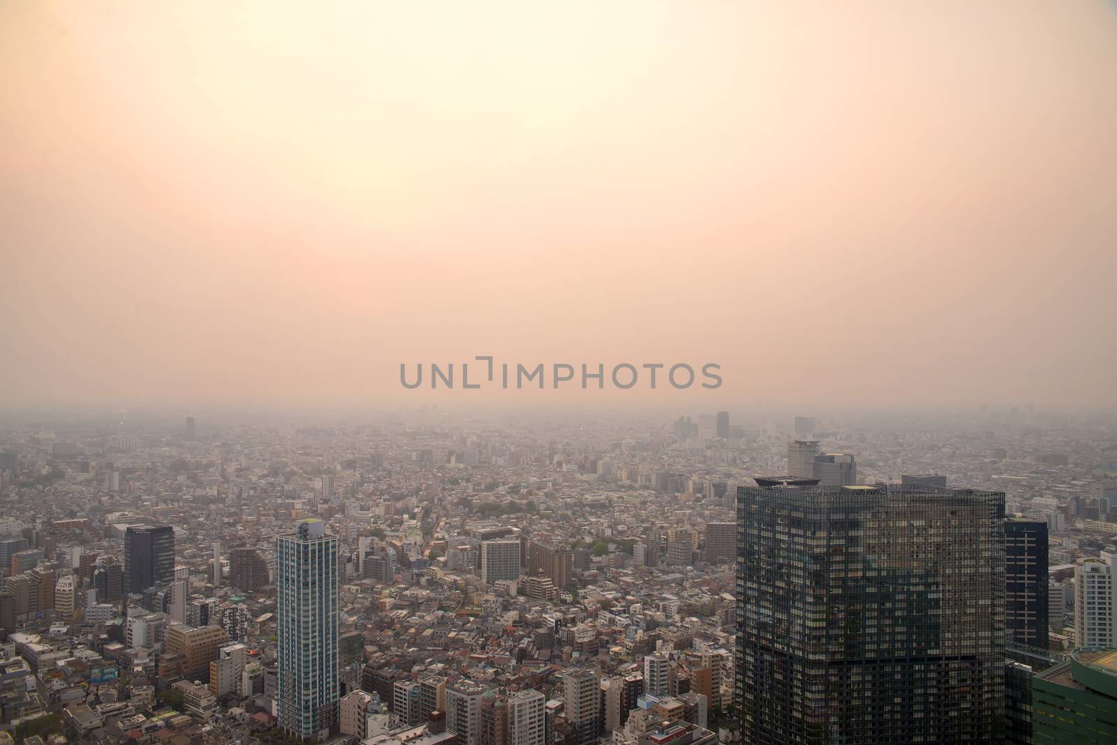 Cityscape of Tokyo, the view from free observator of Tokyo Metroplitan Government building at 45th floor.