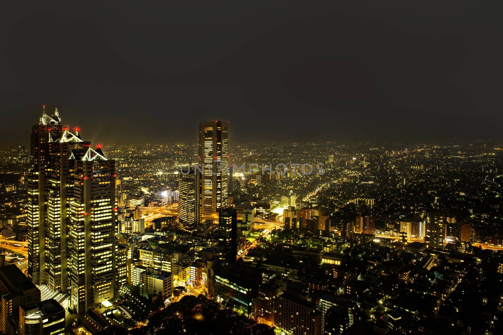 Cityscape of Tokyo, the view from free observator of Tokyo Metroplitan Government building at 45th floor.