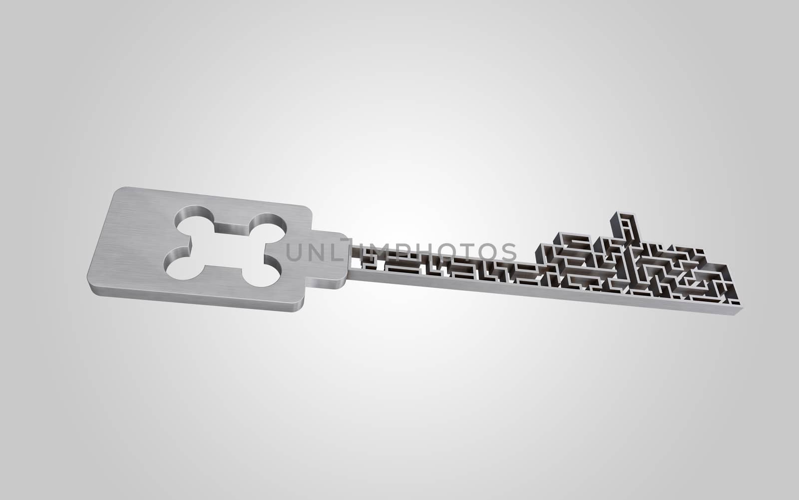 The key is a maze, on a gray gradient background, concept