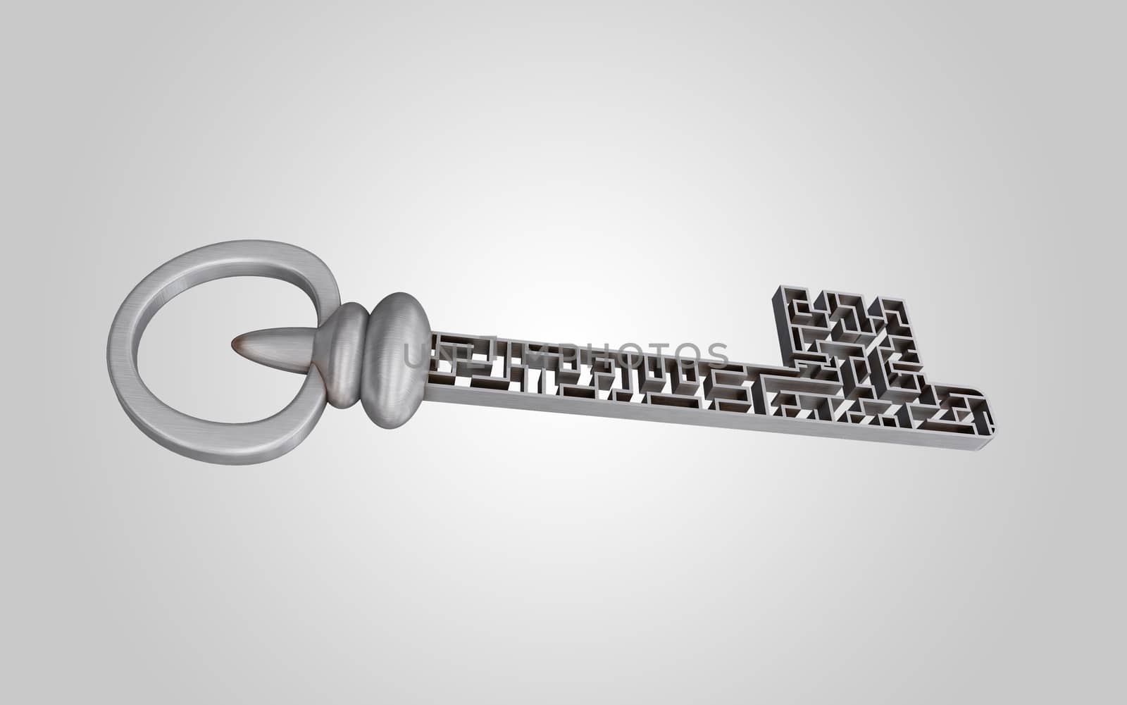 The key is a maze, on a gray gradient background. by teerawit