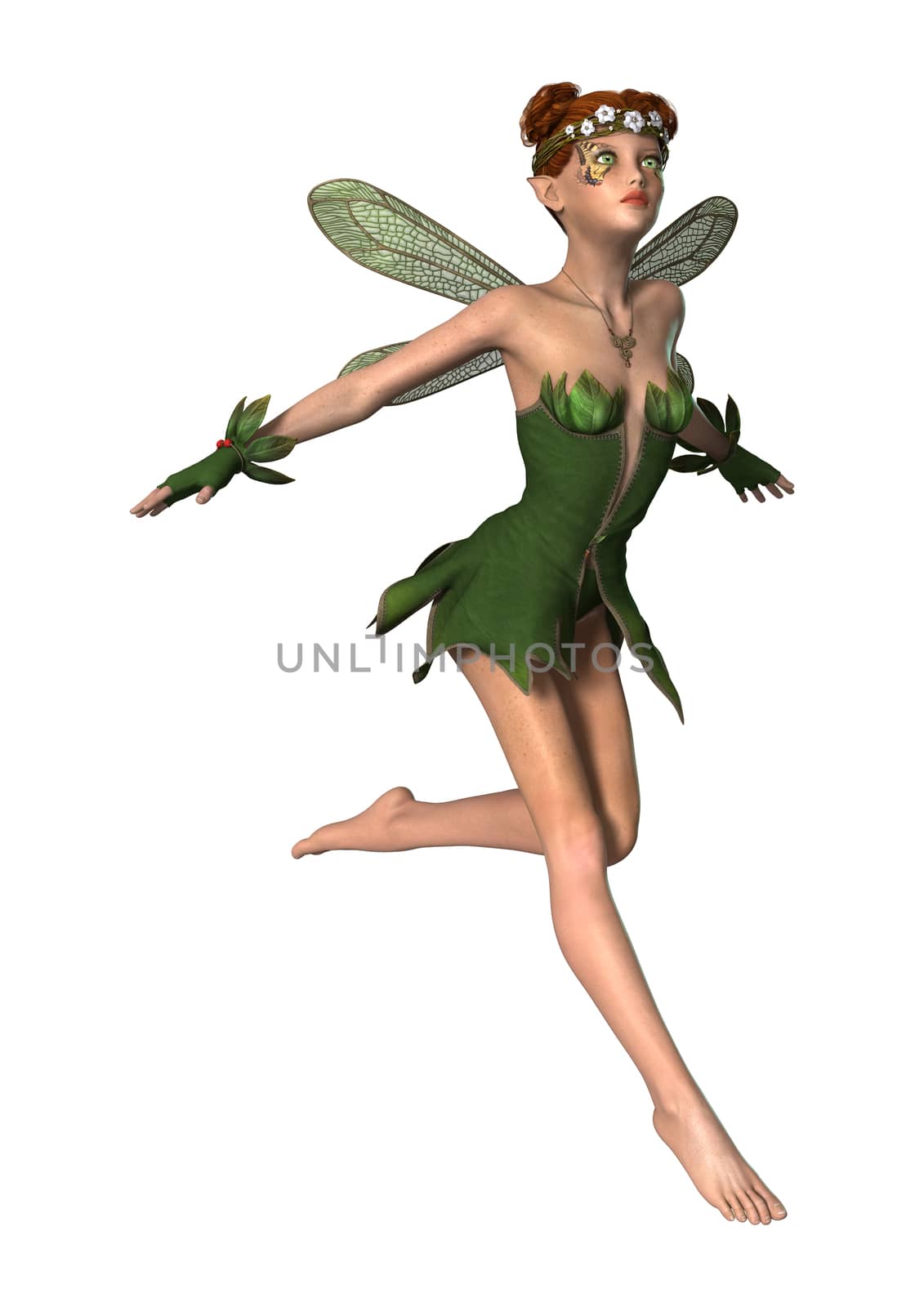 3D digital render of a spring fairy isolated on white background