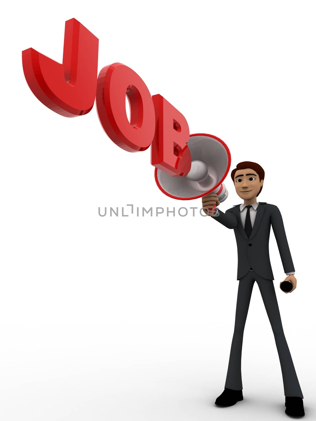 3d man advertise job using speaker concept on white background, front angle view