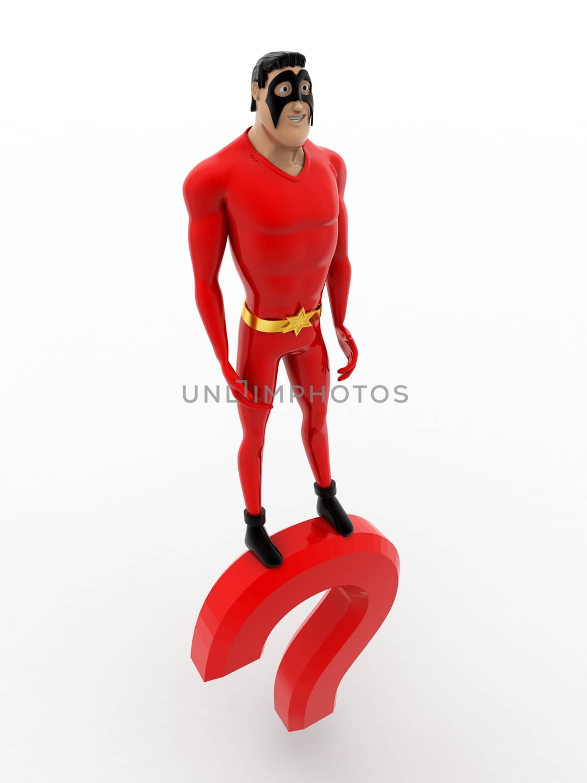 3d superhero standing on question mark concept by touchmenithin@gmail.com