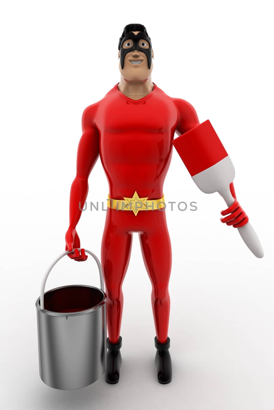 3d superhero  with paint bucket and brush concept by touchmenithin@gmail.com