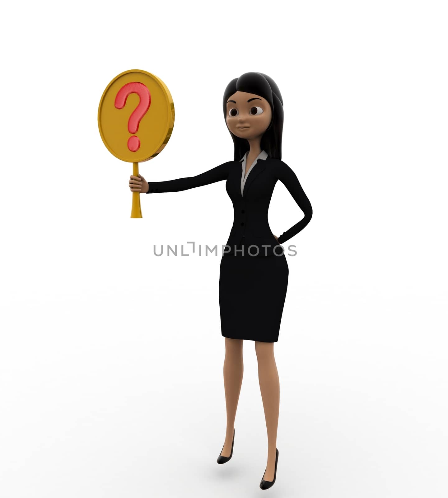 3d woman holding question mark symbol concept by touchmenithin@gmail.com